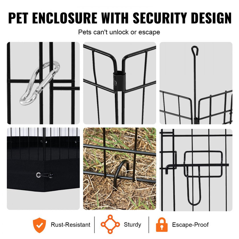 VEVOR Dog Playpen 8 Panels Foldable Metal Dog Exercise Pen with Bottom Pad 30