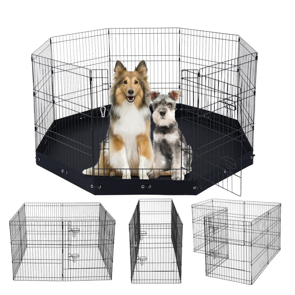 VEVOR Dog Playpen 8 Panels Foldable Metal Dog Exercise Pen with Bottom Pad 30