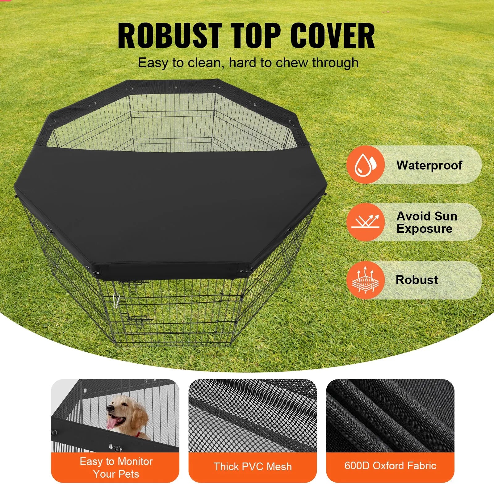 VEVOR Dog Playpen 8 Panels Foldable Metal Dog Exercise Pen with Top Cover 30