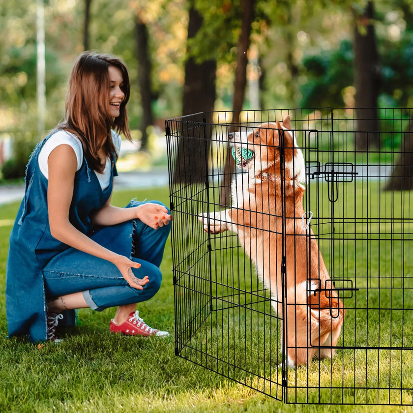 VEVOR Dog Playpen 8 Panels Foldable Metal Dog Exercise Pen with Top Cover 30