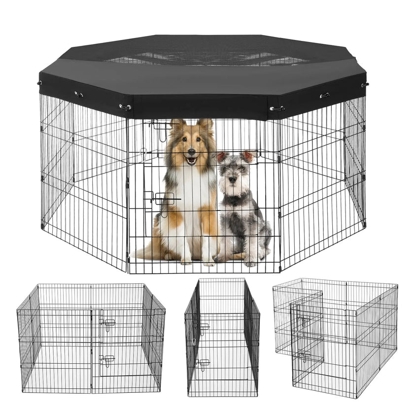 VEVOR Dog Playpen 8 Panels Foldable Metal Dog Exercise Pen with Top Cover 30