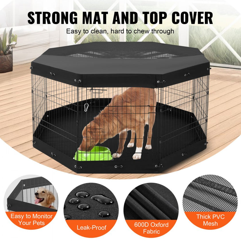 VEVOR Dog Playpen 8 Panels Foldable Metal Dog Exercise Pen with Pad Cover 30