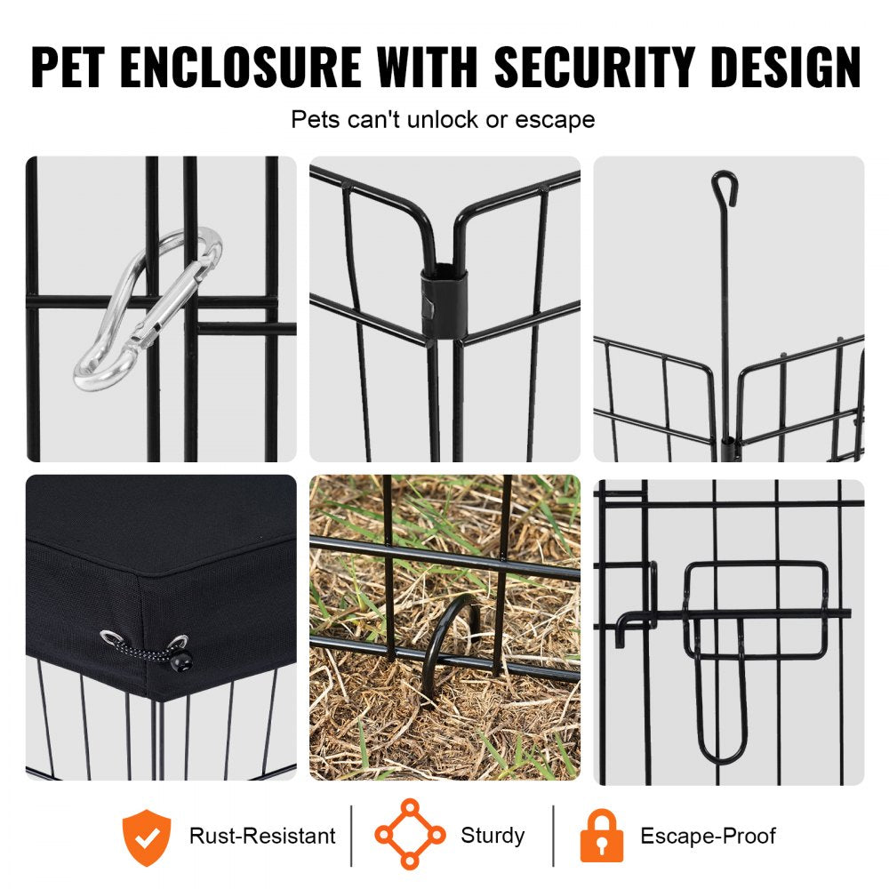 VEVOR Dog Playpen 8 Panels Foldable Metal Dog Exercise Pen with Pad Cover 30