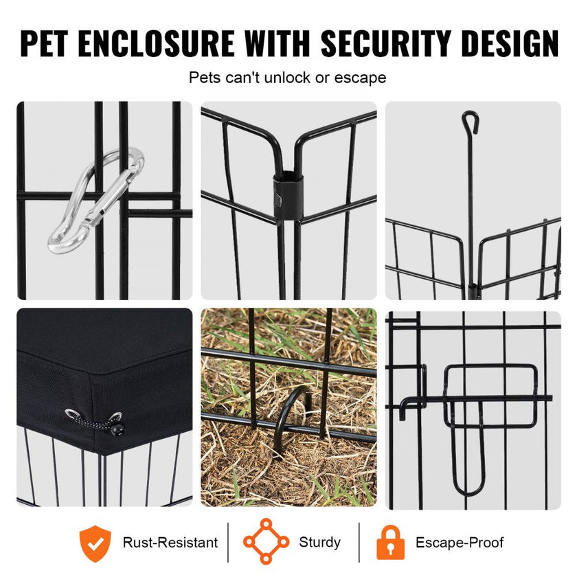 VEVOR Dog Playpen 8 Panels Foldable Metal Dog Exercise Pen with Pad Cover 30