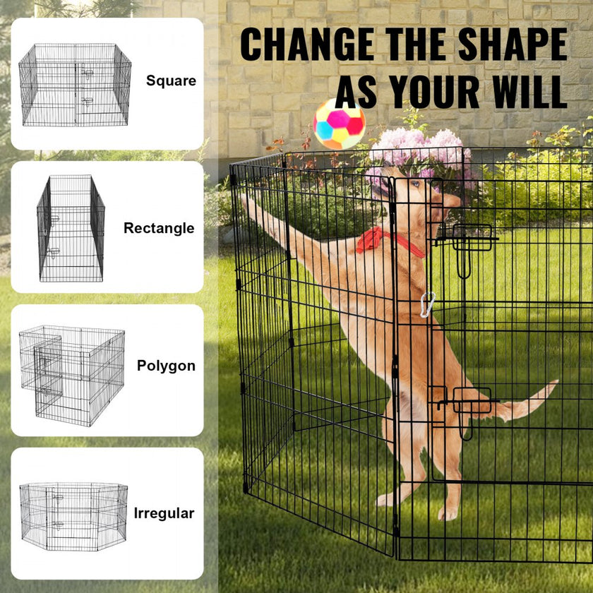 VEVOR Dog Playpen 8 Panels Foldable Metal Dog Exercise Pen with Pad Cover 30