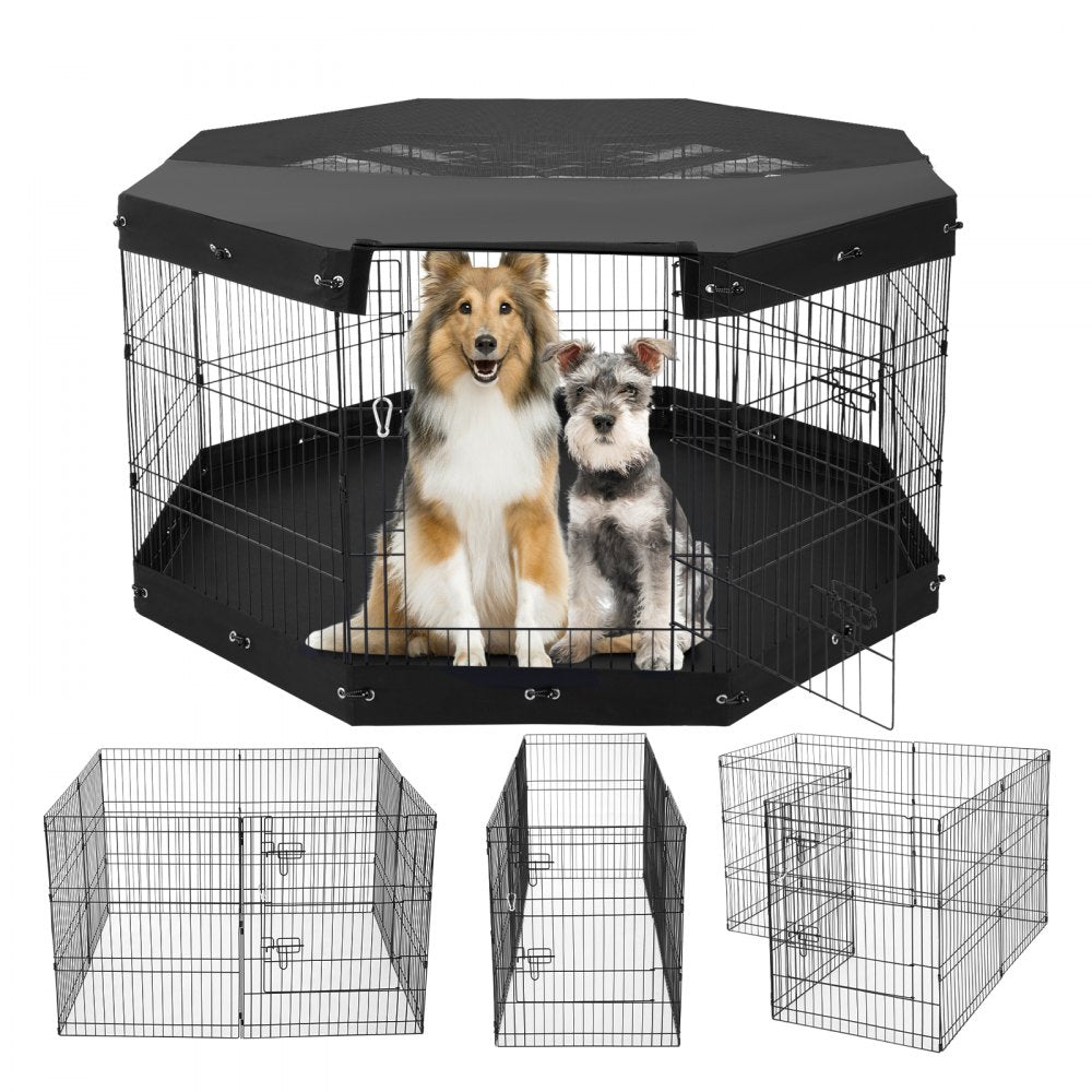 VEVOR Dog Playpen 8 Panels Foldable Metal Dog Exercise Pen with Pad Cover 30