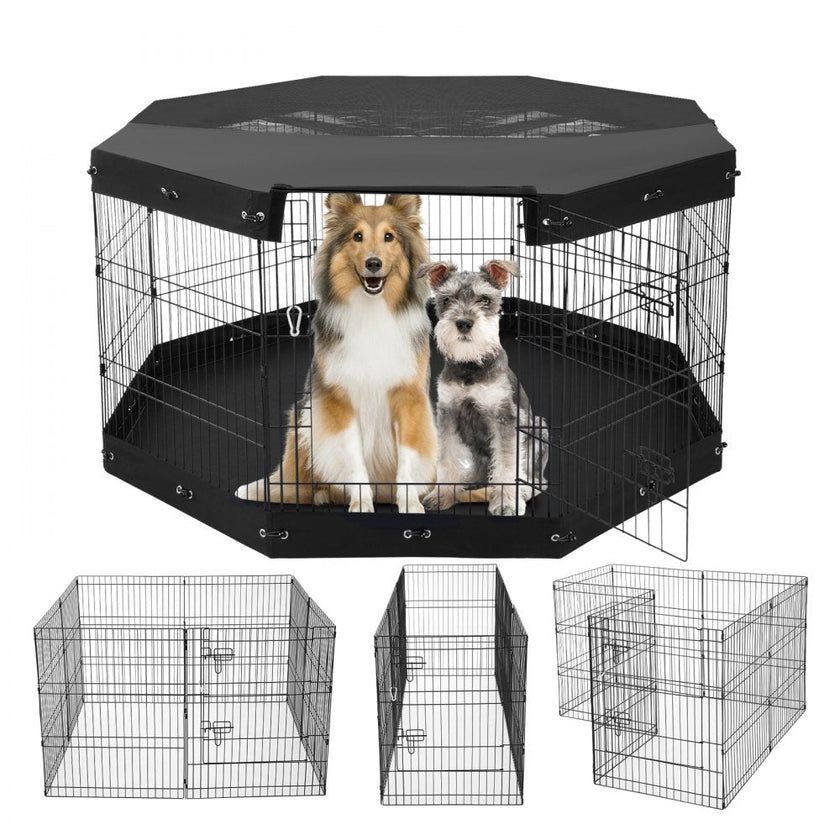 VEVOR Dog Playpen 8 Panels Foldable Metal Dog Exercise Pen with Pad Cover 30