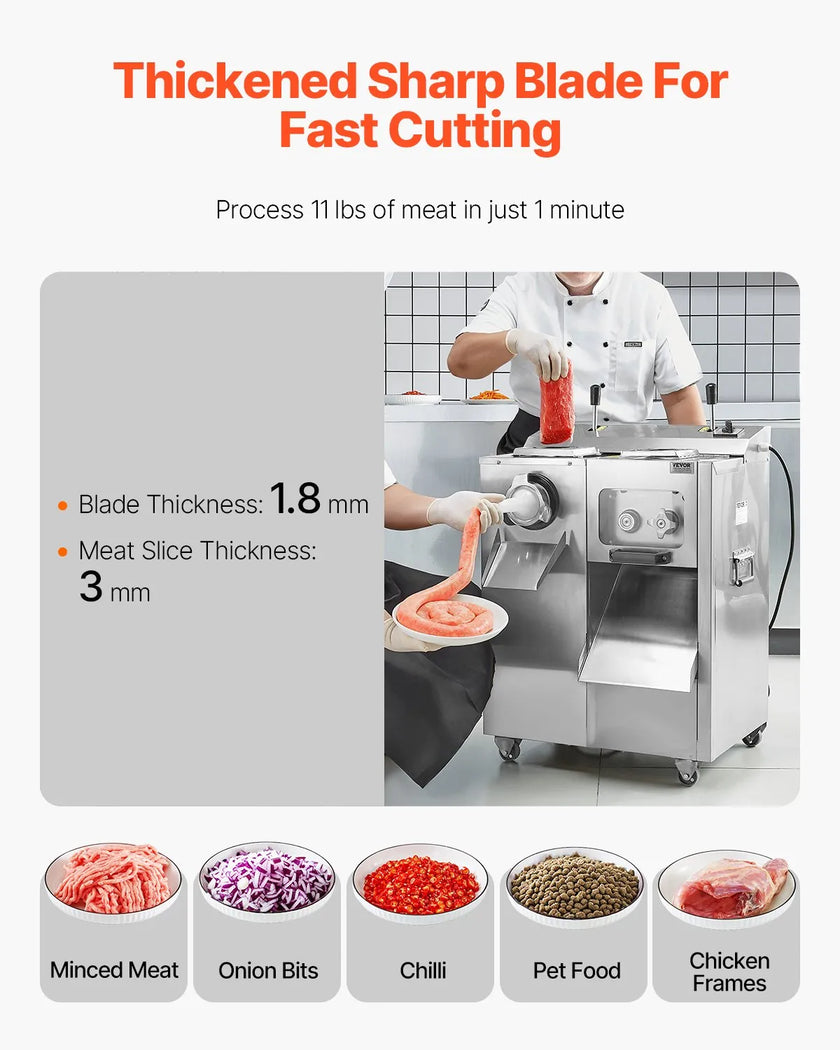VEVOR Commercial Electric Meat Grinder Slicer 14 Lbs/Min Sausage Stuffer Maker