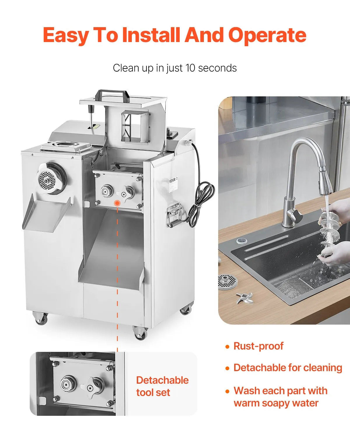 VEVOR Commercial Electric Meat Grinder Slicer 14 Lbs/Min Sausage Stuffer Maker