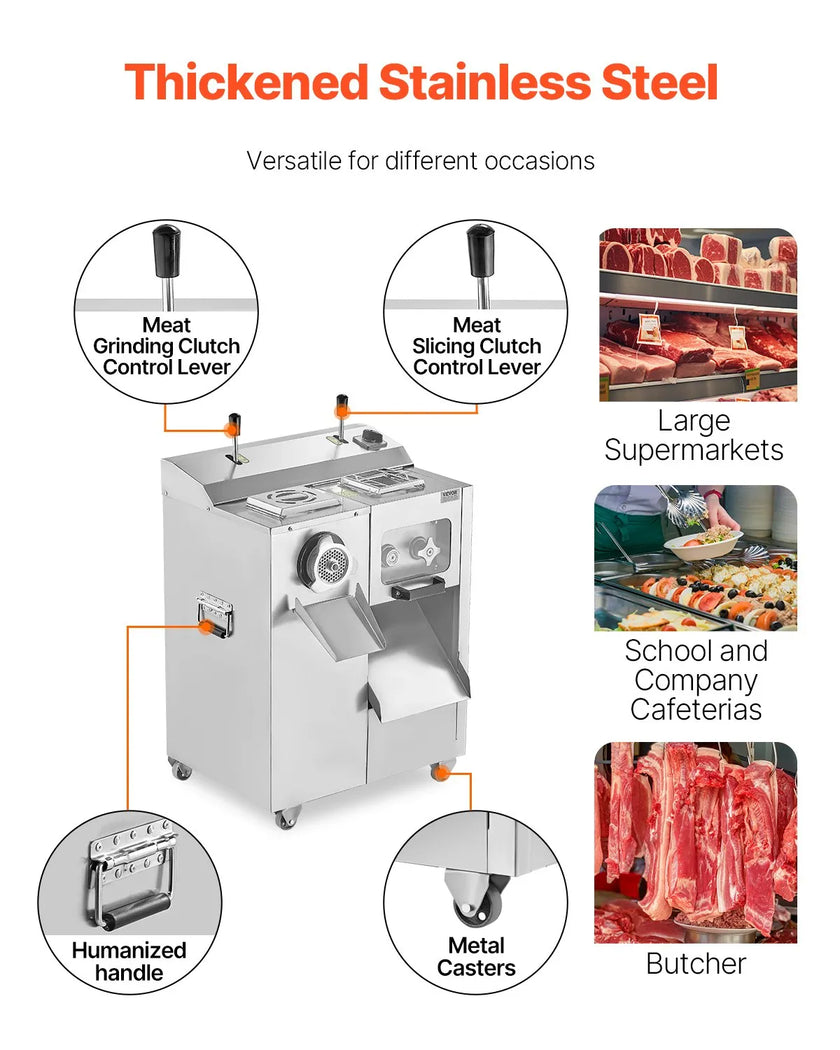VEVOR Commercial Electric Meat Grinder Slicer 14 Lbs/Min Sausage Stuffer Maker