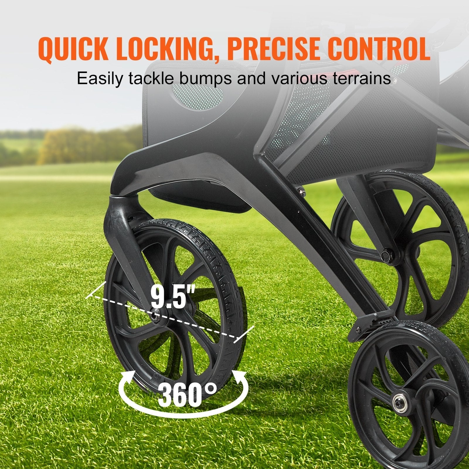 VEVOR Folding Rollator Walker for Seniors and Adults, Lightweight Aluminum Rolling Walker with Seat and Adjustable Handle, 4-Wheel Outdoor Mobility Walker with Spacious Storage Bag, 300LBS Capacity