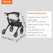 VEVOR Folding Rollator Walker for Seniors and Adults, Lightweight Aluminum Rolling Walker with Seat and Adjustable Handle, 4-Wheel Outdoor Mobility Walker with Spacious Storage Bag, 300LBS Capacity
