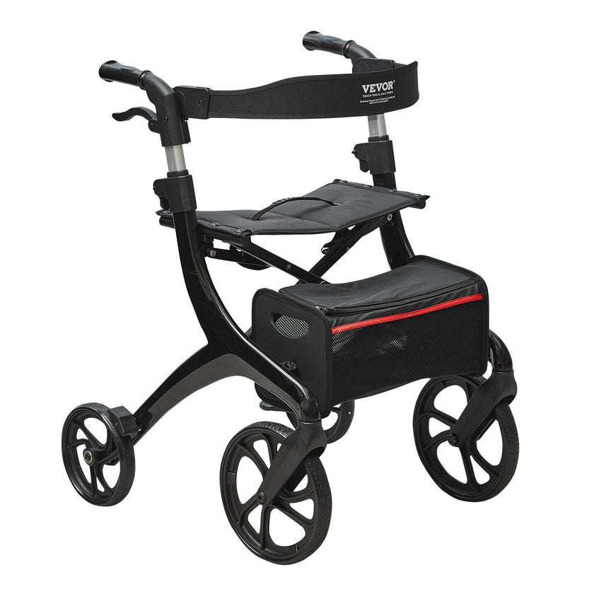 VEVOR Folding Rollator Walker for Seniors and Adults, Lightweight Aluminum Rolling Walker with Seat and Adjustable Handle, 4-Wheel Outdoor Mobility Walker with Spacious Storage Bag, 300LBS Capacity
