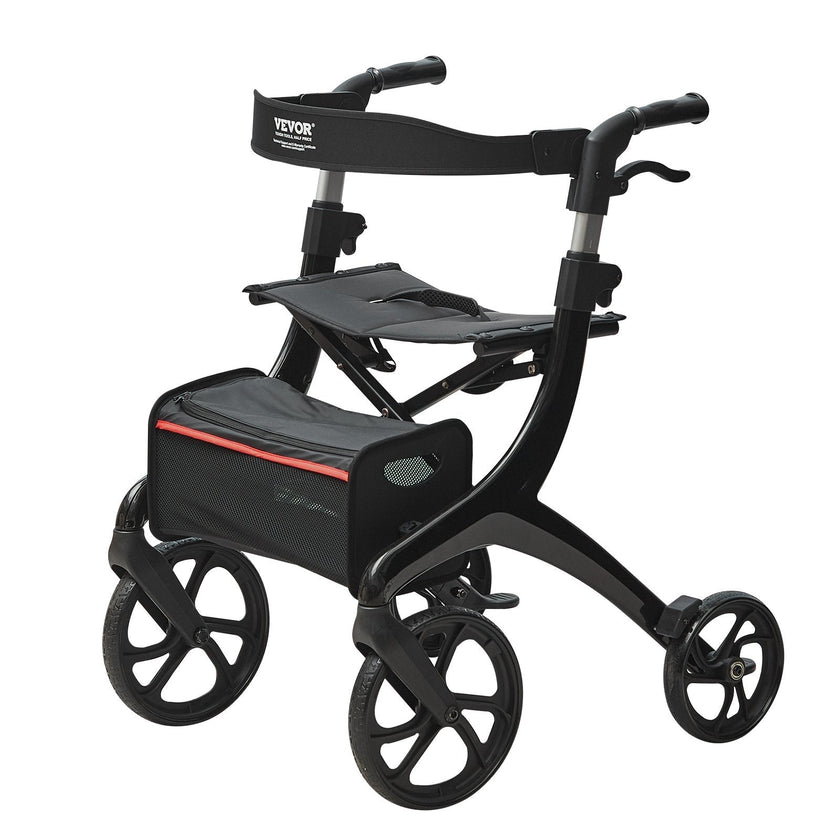VEVOR Folding Rollator Walker for Seniors and Adults, Lightweight Aluminum Rolling Walker with Seat and Adjustable Handle, 4-Wheel Outdoor Mobility Walker with Spacious Storage Bag, 300LBS Capacity