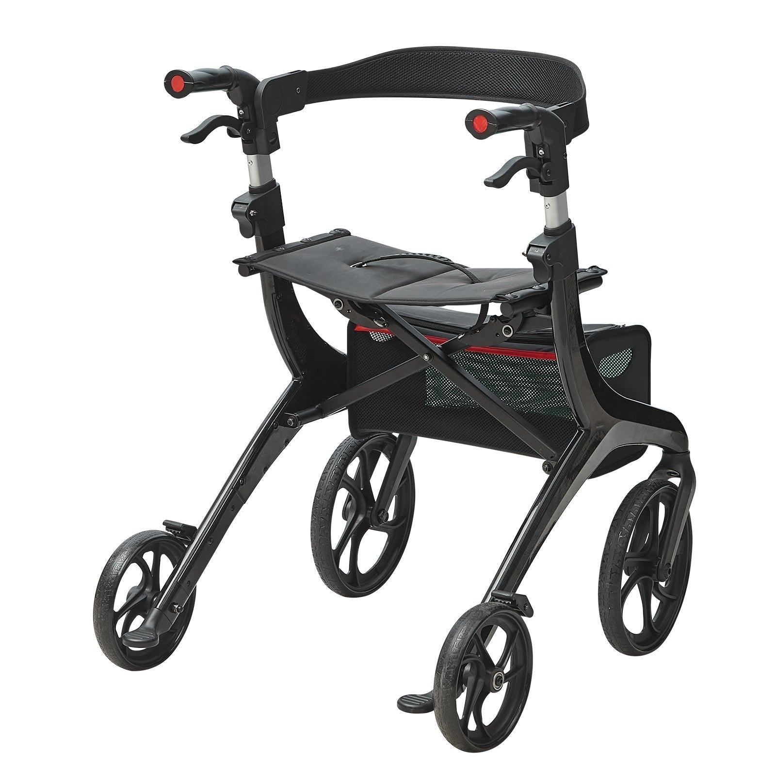 VEVOR Folding Rollator Walker for Seniors and Adults, Lightweight Aluminum Rolling Walker with Seat and Adjustable Handle, 4-Wheel Outdoor Mobility Walker with Spacious Storage Bag, 300LBS Capacity