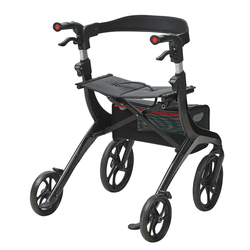 VEVOR Folding Rollator Walker for Seniors and Adults, Lightweight Aluminum Rolling Walker with Seat and Adjustable Handle, 4-Wheel Outdoor Mobility Walker with Spacious Storage Bag, 300LBS Capacity