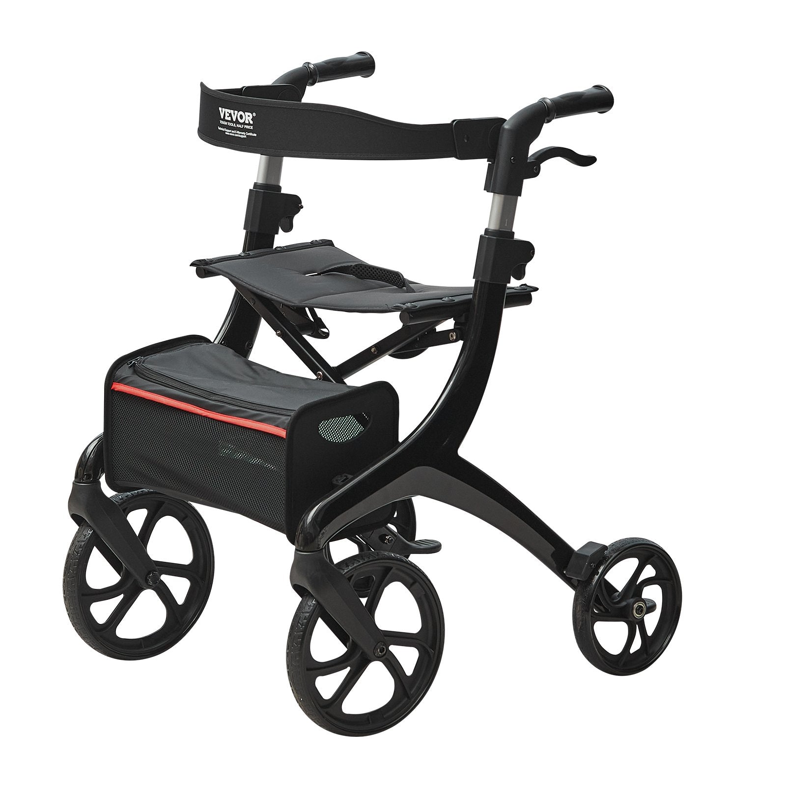 VEVOR Folding Rollator Walker for Seniors and Adults, Lightweight Aluminum Rolling Walker with Seat and Adjustable Handle, 4-Wheel Outdoor Mobility Walker with Spacious Storage Bag, 300LBS Capacity