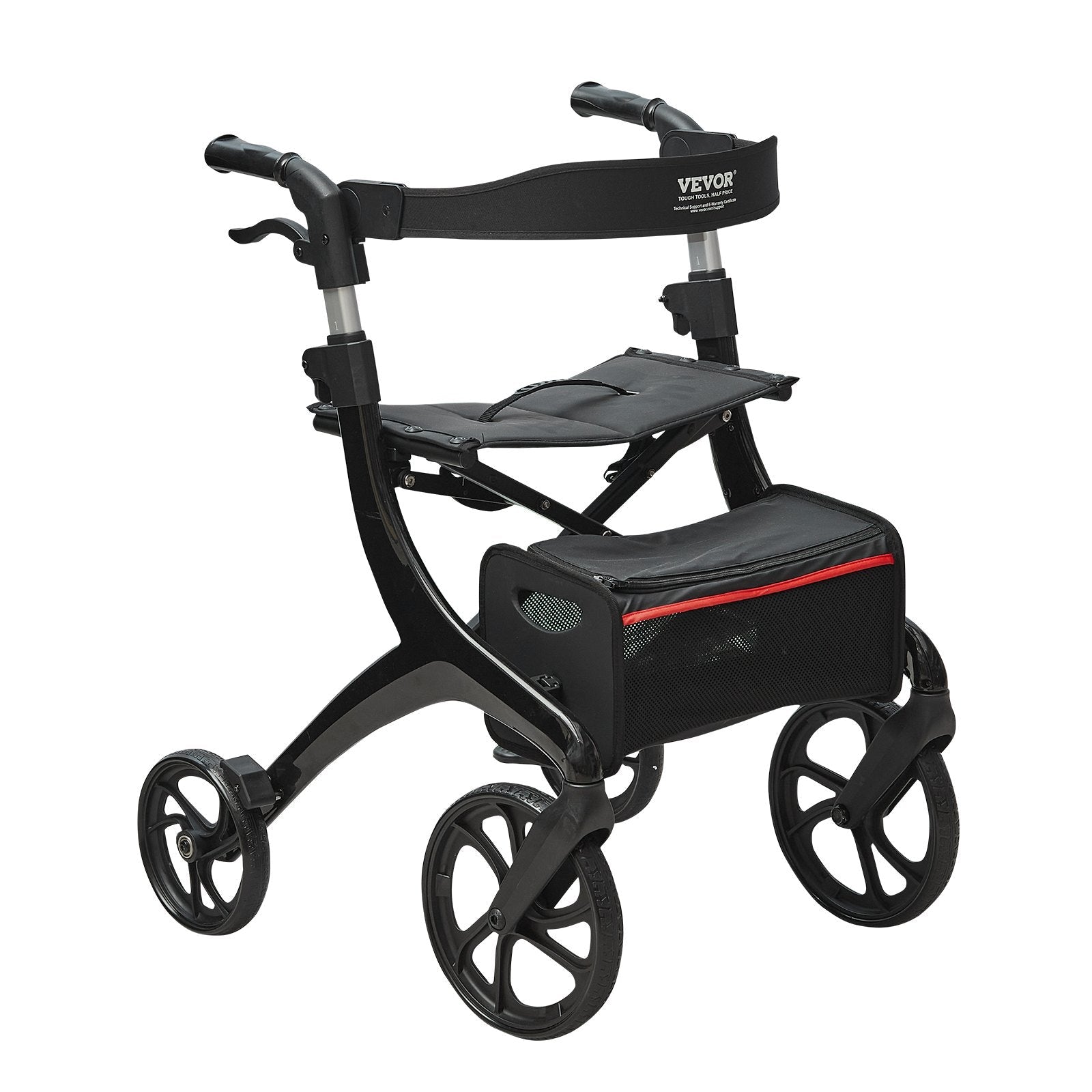 VEVOR Folding Rollator Walker for Seniors and Adults, Lightweight Aluminum Rolling Walker with Seat and Adjustable Handle, 4-Wheel Outdoor Mobility Walker with Spacious Storage Bag, 300LBS Capacity