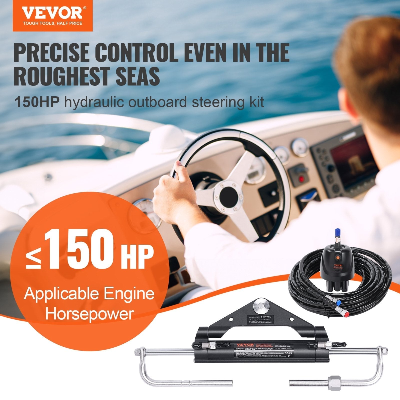 VEVOR 150HP Hydraulic Outboard Steering Kit Boat Marine System