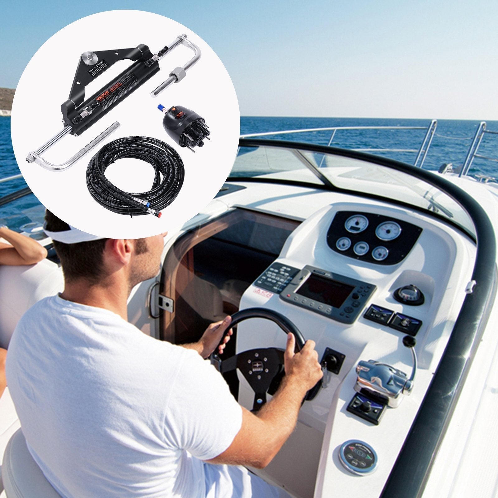 VEVOR 150HP Hydraulic Outboard Steering Kit Boat Marine System
