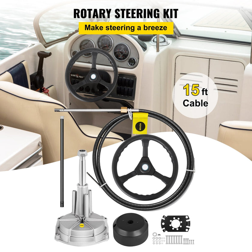 VEVOR Outboard Steering System SS13715 Safe-T Quick Connect Rotary Steering System 15' Steering Cable With 13