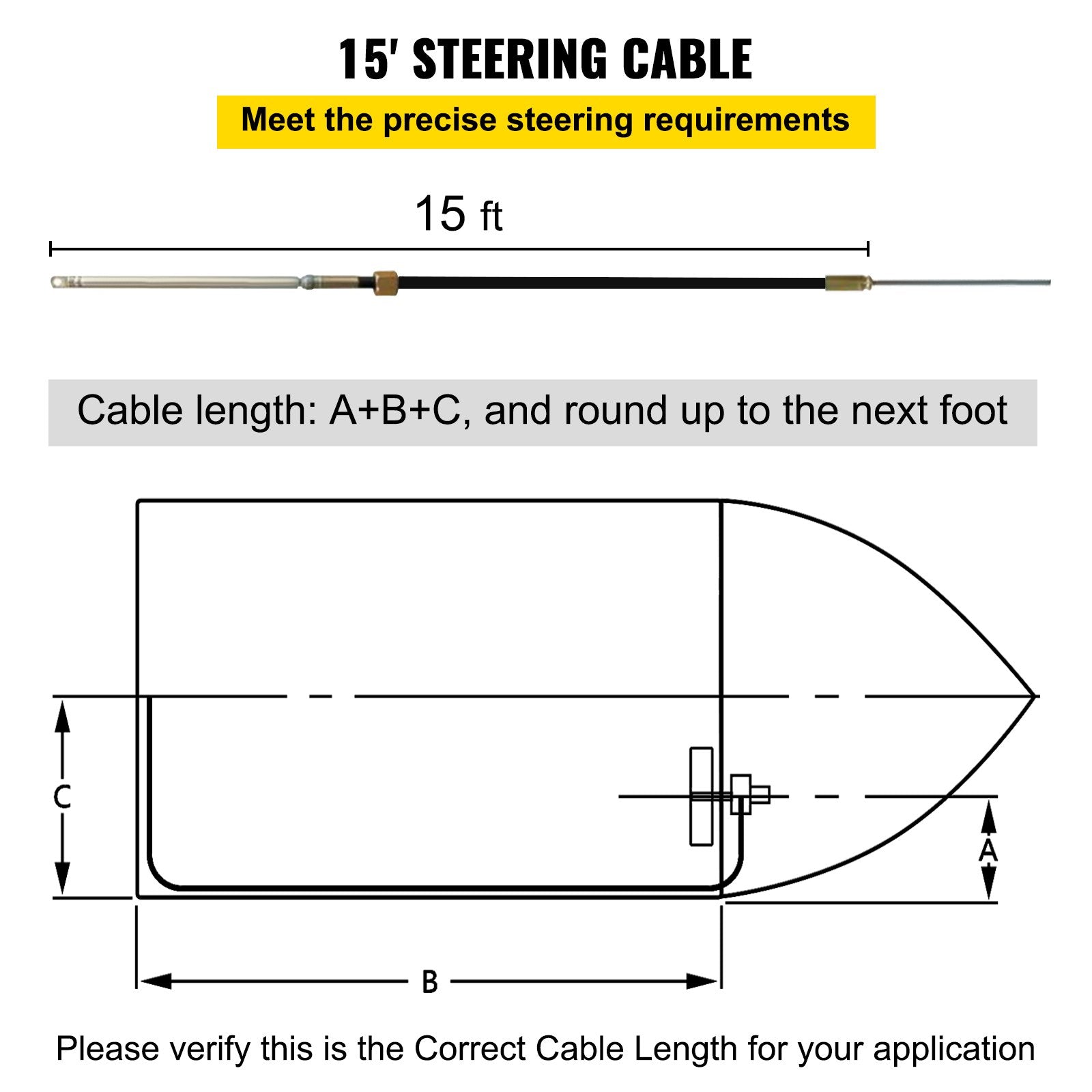 VEVOR Outboard Steering System SS13715 Safe-T Quick Connect Rotary Steering System 15' Steering Cable With 13