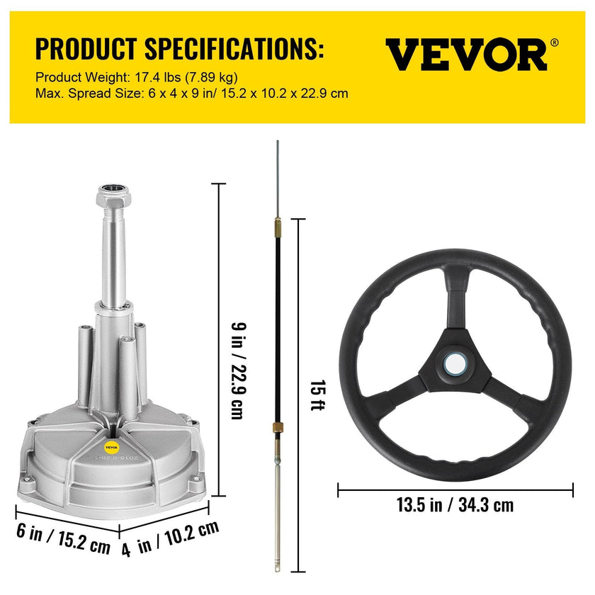 VEVOR Outboard Steering System SS13715 Safe-T Quick Connect Rotary Steering System 15' Steering Cable With 13