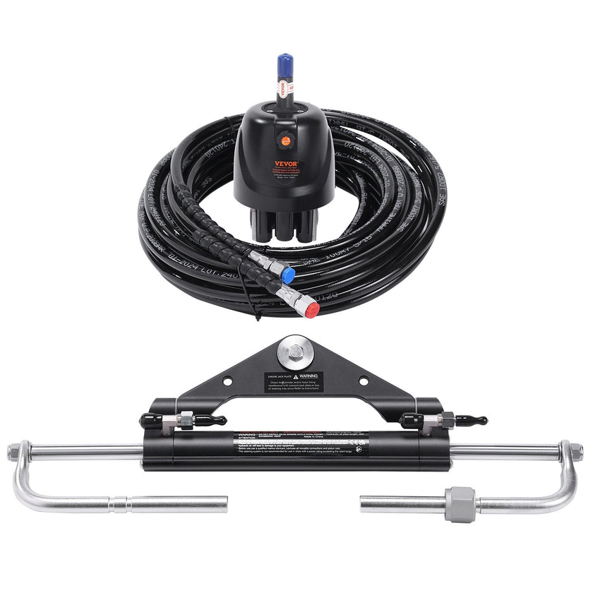VEVOR Hydraulic Outboard Steering Kit, 150HP, Marine Boat Hydraulic Steering System, with Helm Pump Two-Way Lock Cylinder and 26 Feet Hydraulic Steering Hose, for Single Station Single-Engine Boats