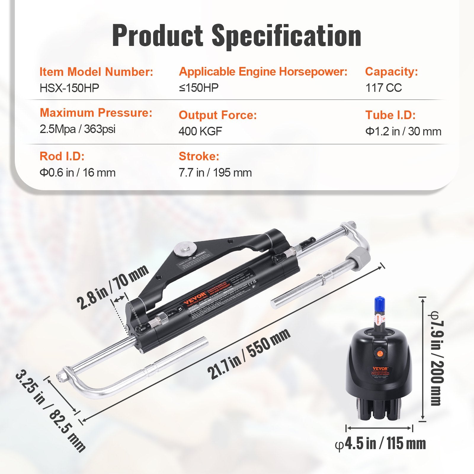 VEVOR Hydraulic Outboard Steering Kit, 150HP, Marine Boat Hydraulic Steering System, with Helm Pump Two-Way Lock Cylinder and 24 Feet Hydraulic Steering Hose, for Single Station Single-Engine Boats