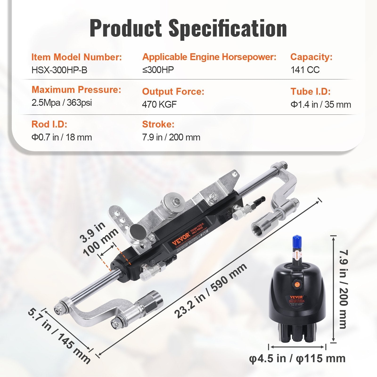 VEVOR Hydraulic Outboard Steering Kit, 300HP, Marine Boat Hydraulic Steering System, with Helm Pump Two-Way Lock Cylinder and 26 Feet Hydraulic Steering Hose, for Single Station Single-Engine Boats