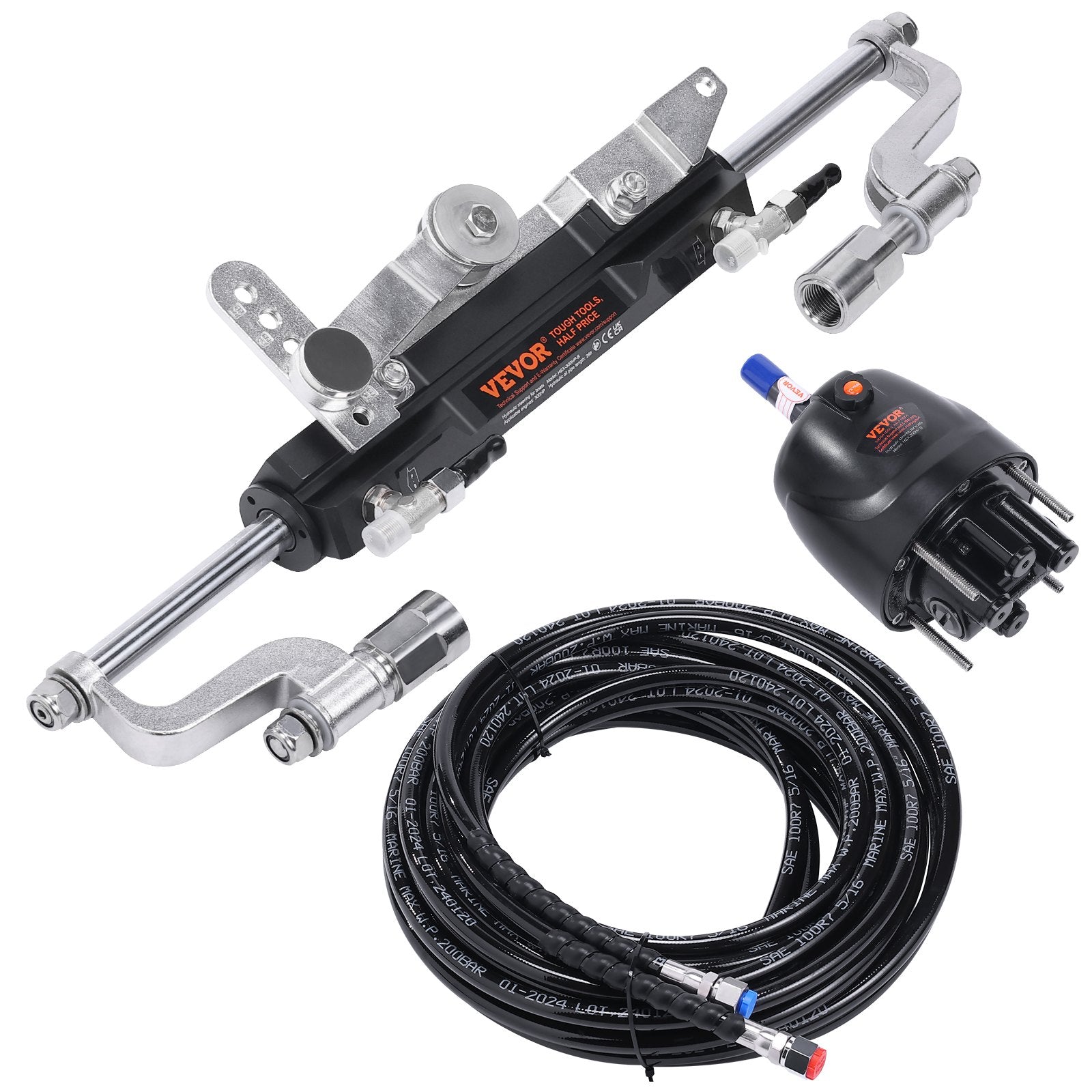 VEVOR Hydraulic Outboard Steering Kit, 300HP, Marine Boat Hydraulic Steering System, with Helm Pump Two-Way Lock Cylinder and 26 Feet Hydraulic Steering Hose, for Single Station Single-Engine Boats