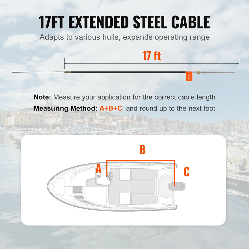 VEVOR Boat Steering Cable, 17 Feet Outboard Marine Rotary Steering Cable, 1/2 Ton High Tensile Strength, Replacement Steering Cable Compatible with Most Single-Station Outboard Steering Systems