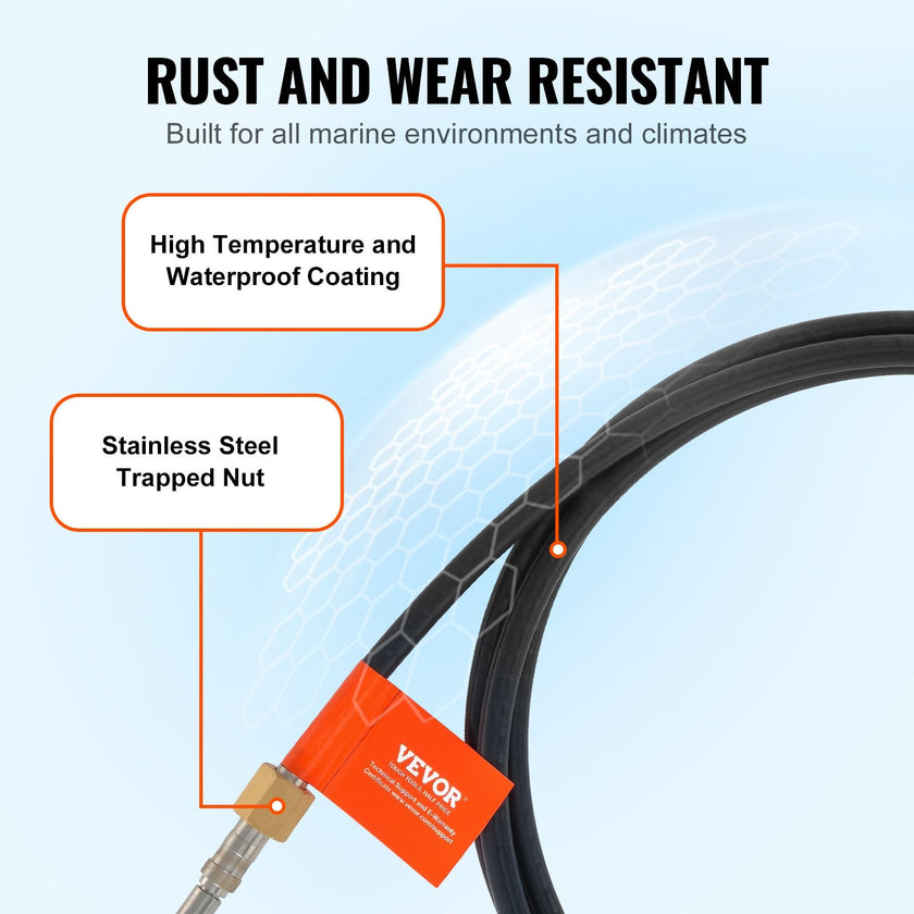 VEVOR Boat Steering Cable, 17 Feet Outboard Marine Rotary Steering Cable, 1/2 Ton High Tensile Strength, Replacement Steering Cable Compatible with Most Single-Station Outboard Steering Systems