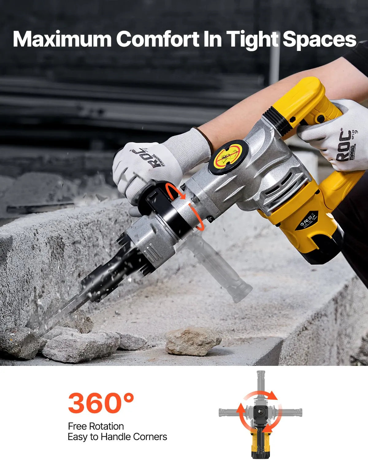 VEVOR Demolition Jack Hammer Concrete Breaker 1400W Electric Hammer 2 Chisel Bit