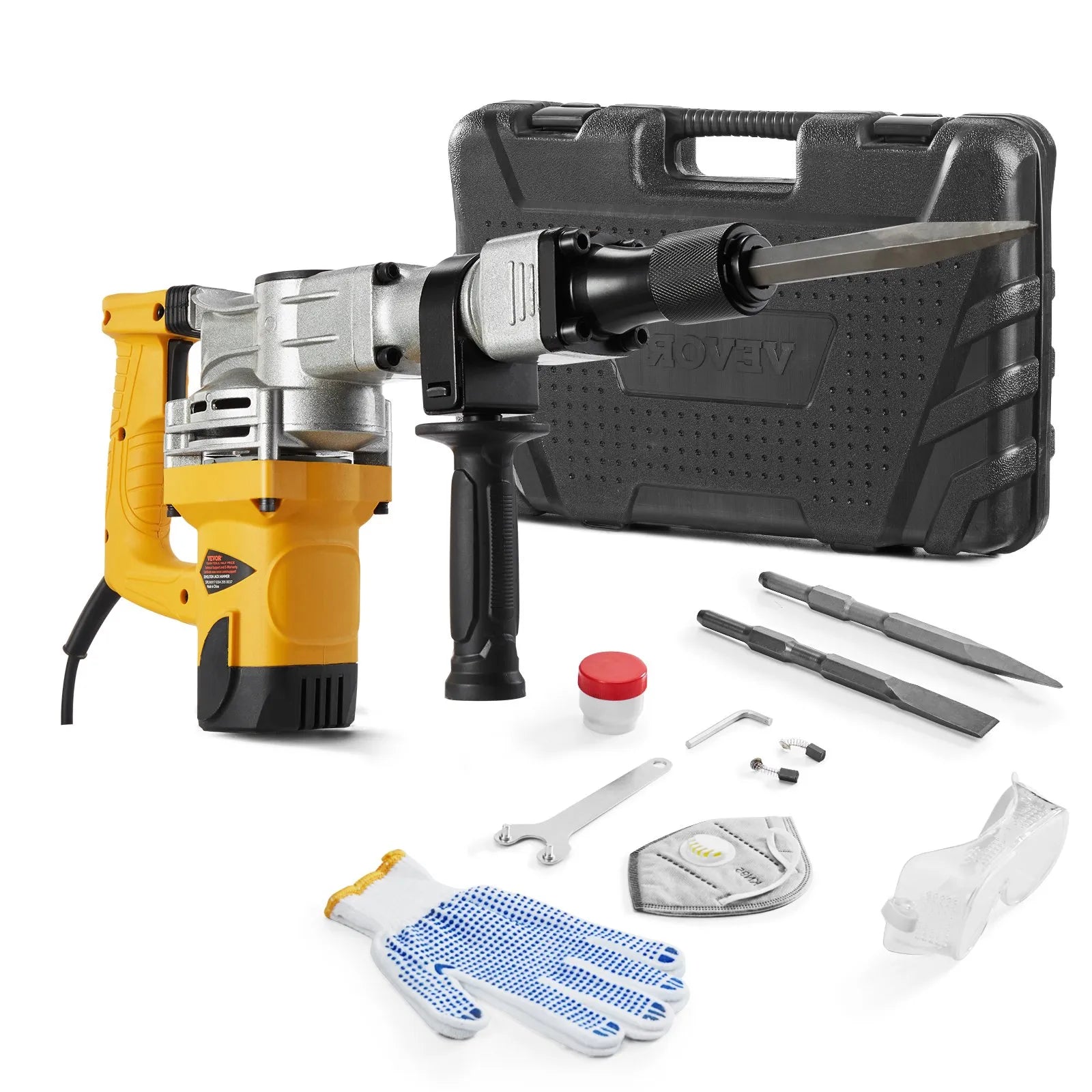 VEVOR Demolition Jack Hammer Concrete Breaker 1400W Electric Hammer 2 Chisel Bit