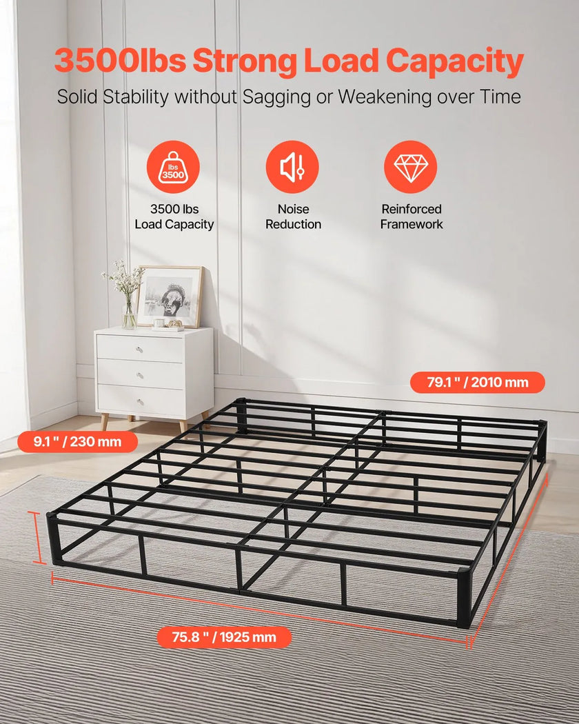 VEVOR Box Spring King Size Bed Frame with Fabric Cloth 79.1L x 75.8W x 9.1H in