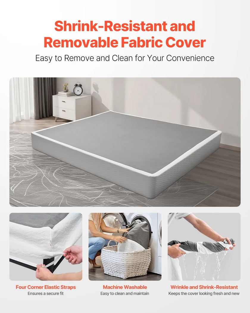 VEVOR Box Spring King Size Bed Frame with Fabric Cloth 79.1L x 75.8W x 9.1H in