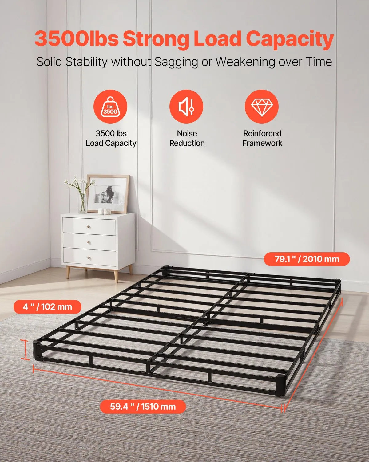 VEVOR Box Spring Queen Size Bed Frame with Fabric Cloth 79.1 L x 59.4 W x 4 H in
