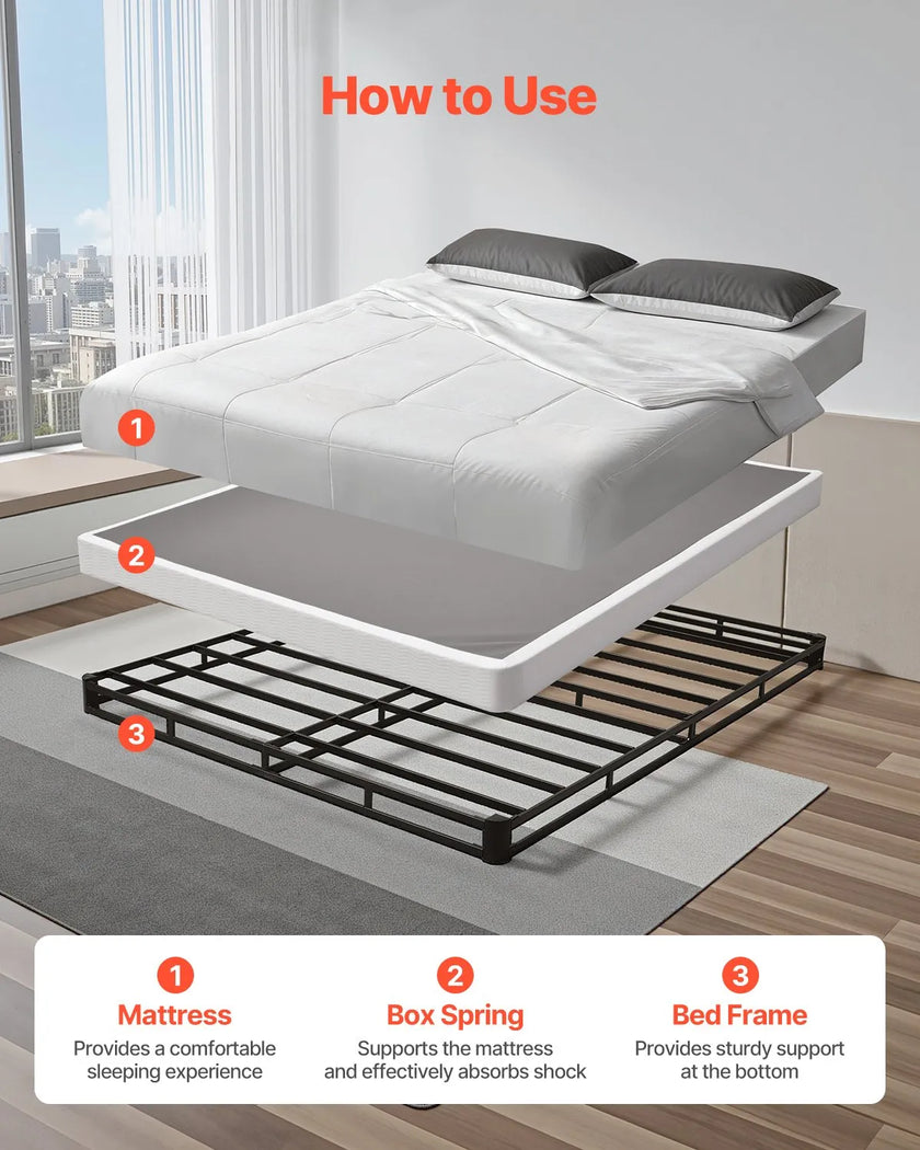 VEVOR Box Spring Queen Size Bed Frame with Fabric Cloth 79.1 L x 59.4 W x 4 H in
