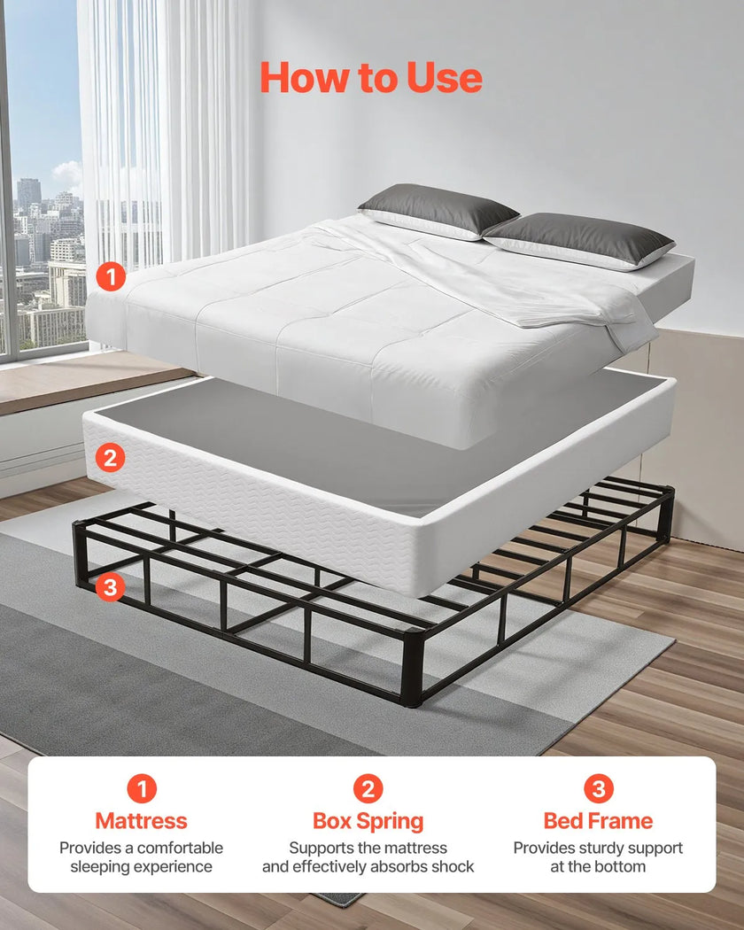 VEVOR Box Spring Queen Size Bed Frame with Fabric Cloth 79.1L x 59.6W x 9.1H in
