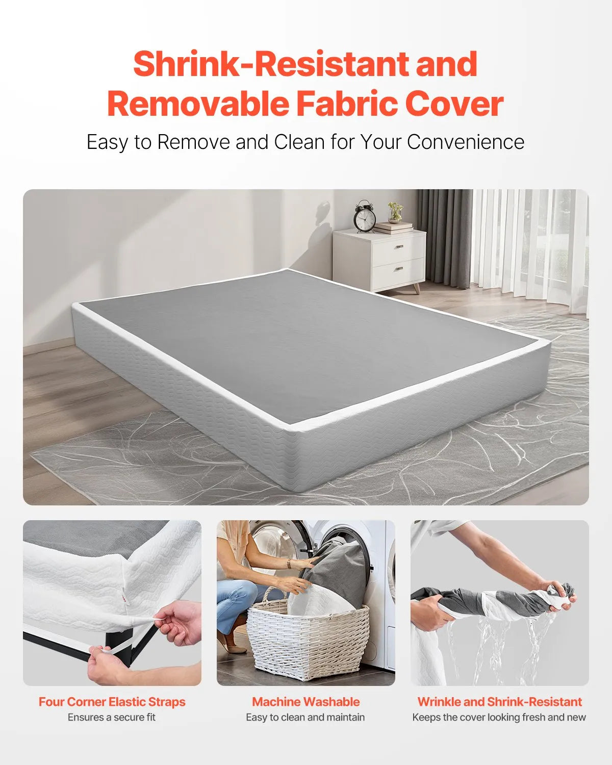 VEVOR Box Spring Queen Size Bed Frame with Fabric Cloth 79.1L x 59.6W x 9.1H in