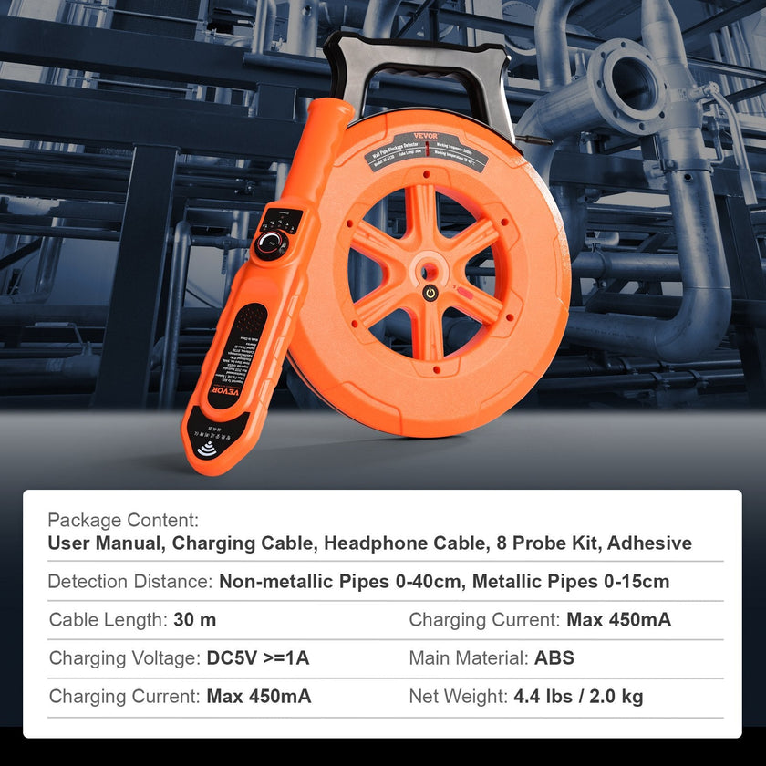 VEVOR Pipe Blockage Detector Locators 100ft/30m Waterproof for PVC Plastic Metal