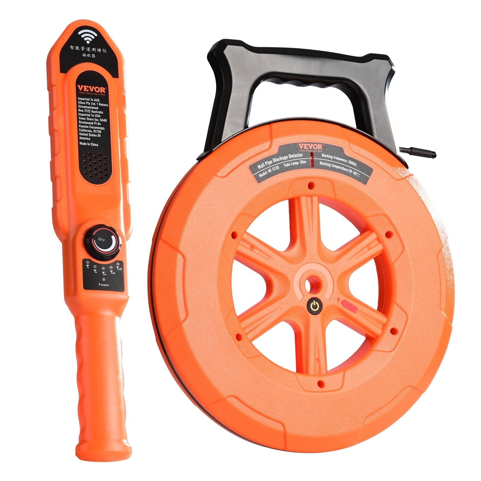 VEVOR Pipe Blockage Detector Locators 100ft/30m Waterproof for PVC Plastic Metal