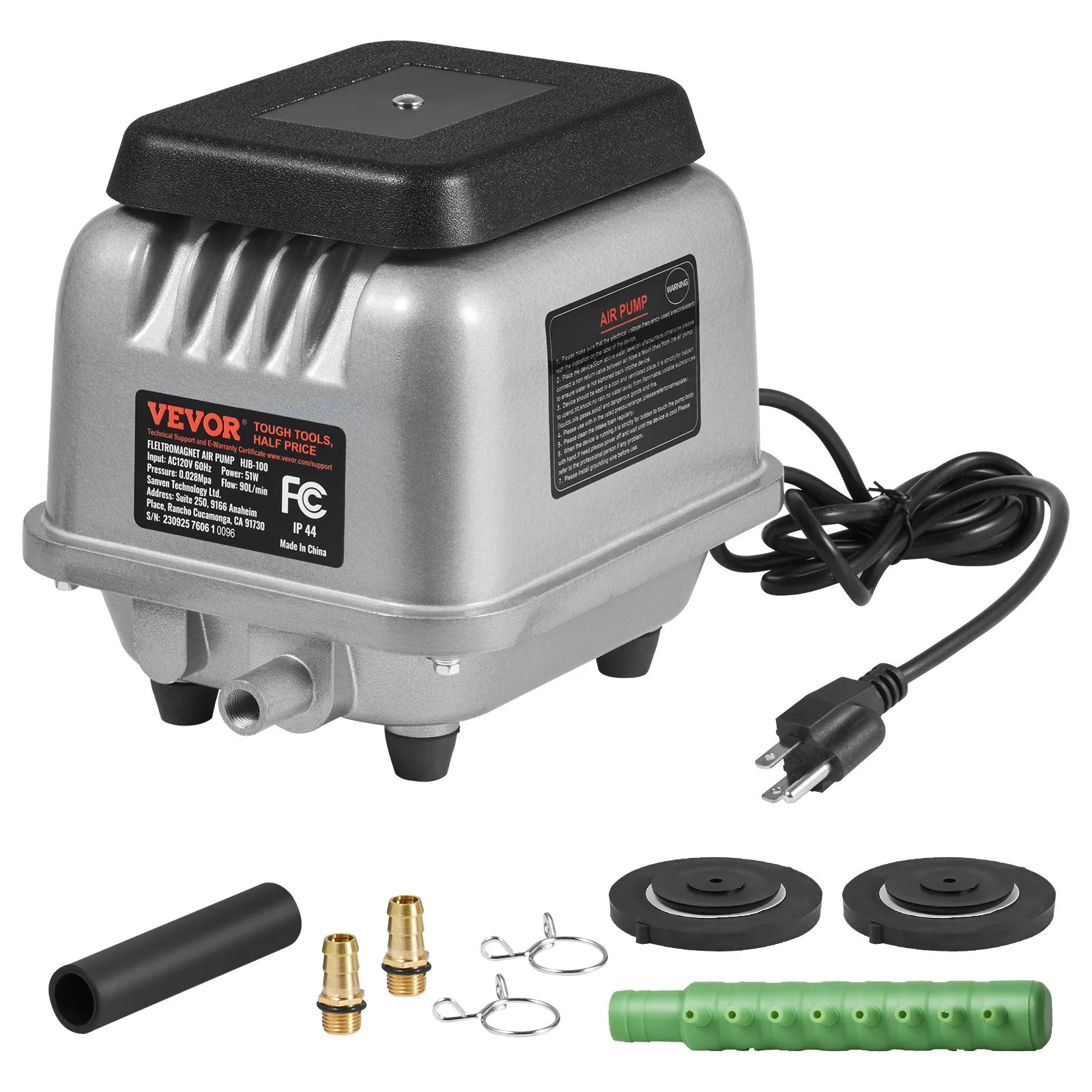 VEVOR Linear Air Pump, 90 L/Min Air Flow Septic Aerator Pump, Aeration System for 1/4 Acre 10 FT Deep Ponds, Water Gardens, Waste Treatments, Septic Tanks, Aquariums, Seafood Restaurants, Fish Farms