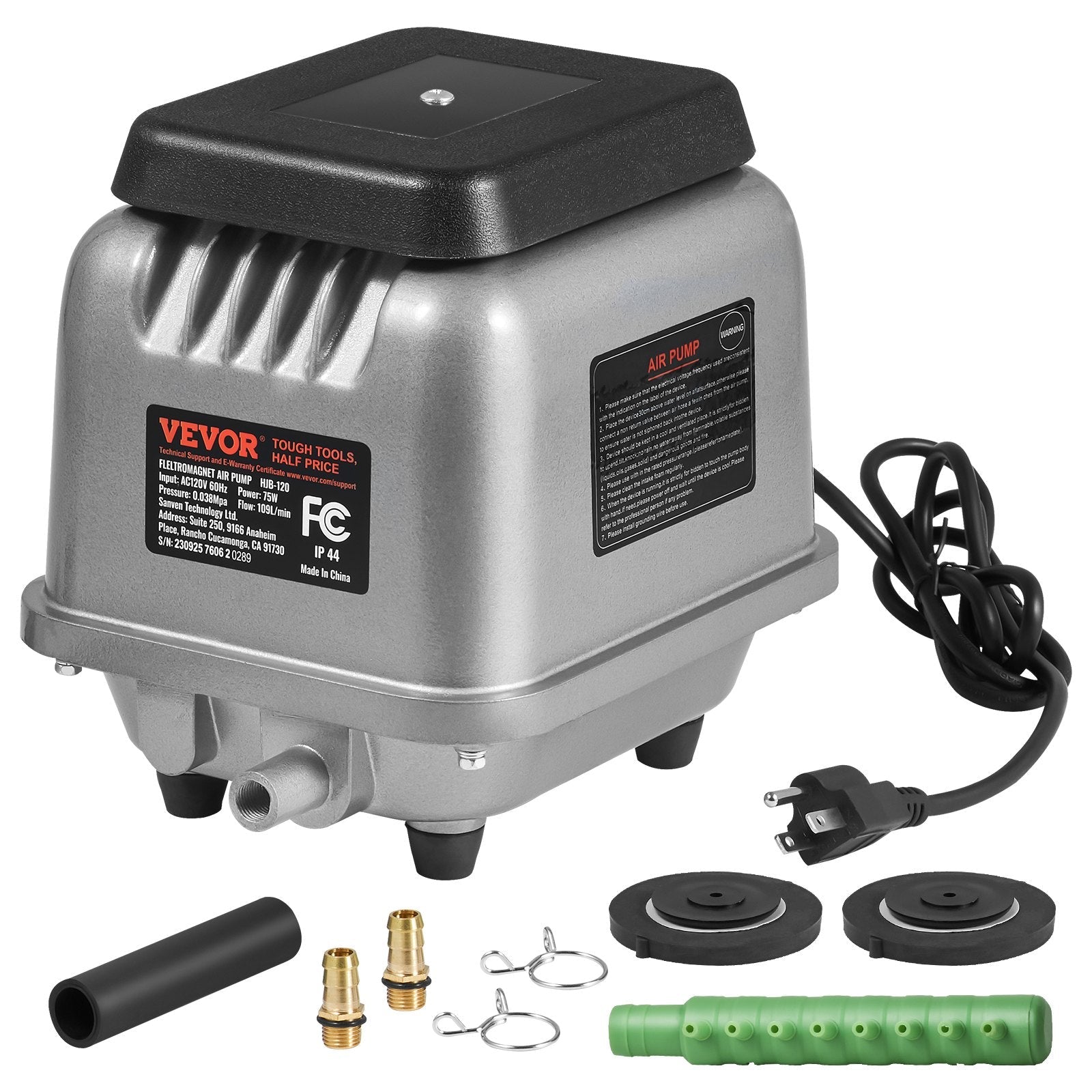 VEVOR Linear Air Pump, 109L/Min Air Flow Septic Aerator Pump, Aeration System for 1/2 Acre 10FT Deep Ponds, Water Gardens, Waste Treatments, Septic Tanks, Aquariums, Seafood Restaurants, Fish Farms