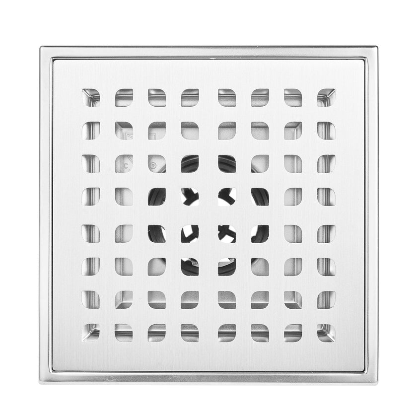 VEVOR 16Inch Linear Shower Drain with Square Pattern Grate,Brushed 304 Stainless Steel Rectangle Shower Floor Drain,Linear Drain with Leveling Feet,Hair Strainer Silver