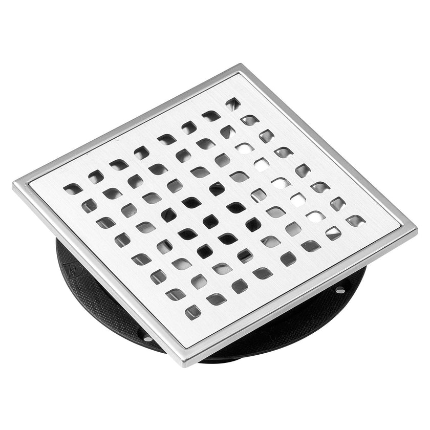 VEVOR 16Inch Linear Shower Drain with Square Pattern Grate,Brushed 304 Stainless Steel Rectangle Shower Floor Drain,Linear Drain with Leveling Feet,Hair Strainer Silver