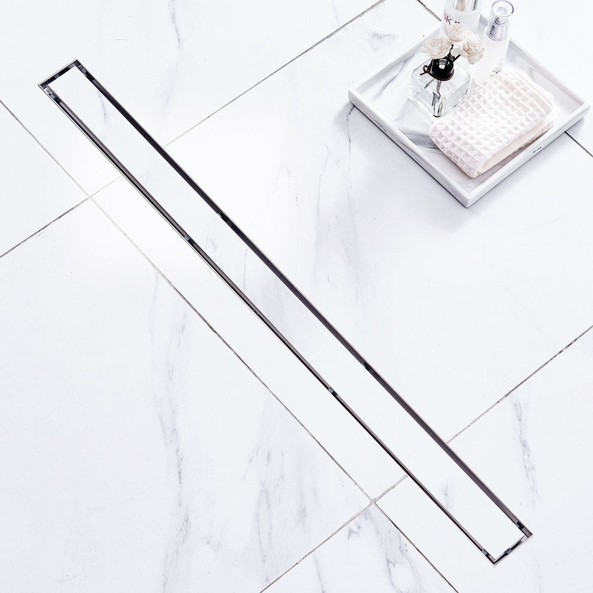 VEVOR 36Inch Linear Shower Drain Offset with Tile Insert Cover,Brushed 304 Stainless Steel Rectangle Shower Floor Drain,Linear Drain with Leveling Feet,Hair Strainer Silver