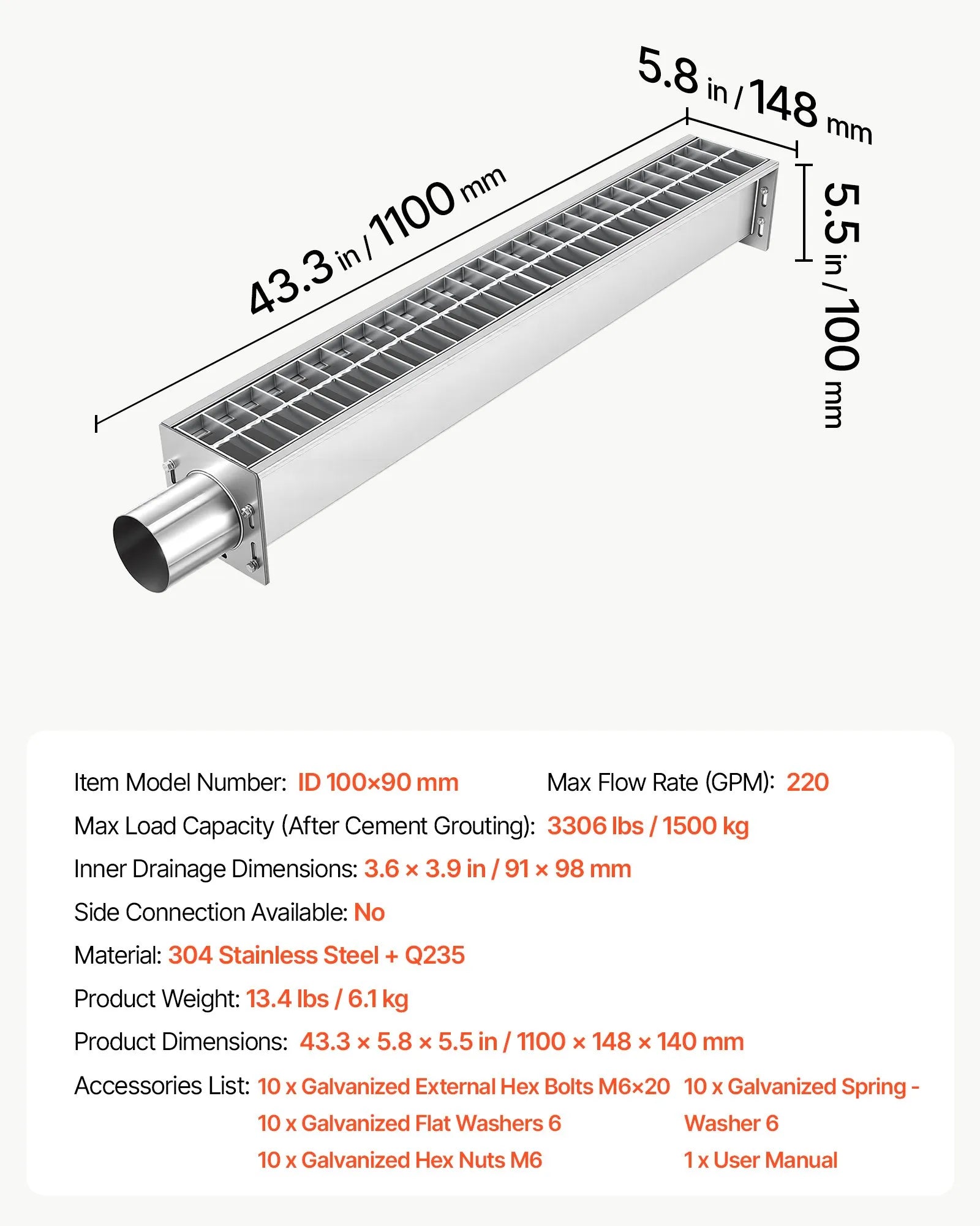 Heavy-Duty Stainless Steel Trench Drain for Efficient Outdoor Water Management