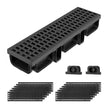 Trench Drain 12-Pack Linear Drainage Channel System with Grates & End Caps | HDPE Outdoor Drain for Driveways, Patios, Pools & Gardens